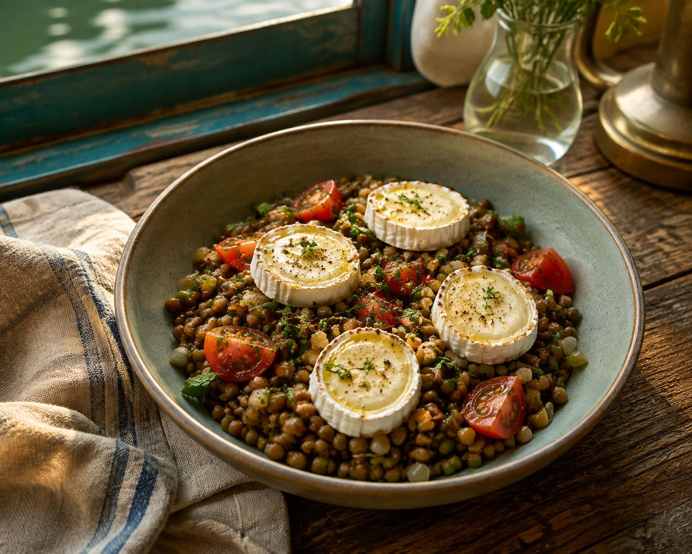 Linsensalat mit Ziegenkäse